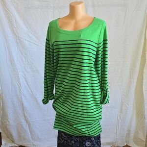 Jones New York Vibrant Green and Black Striped Long Sleeve Tee